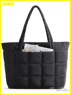 Expandable Puffer Tote Bag, Quilted Work Handbag, Travel Carry On Gym Bag